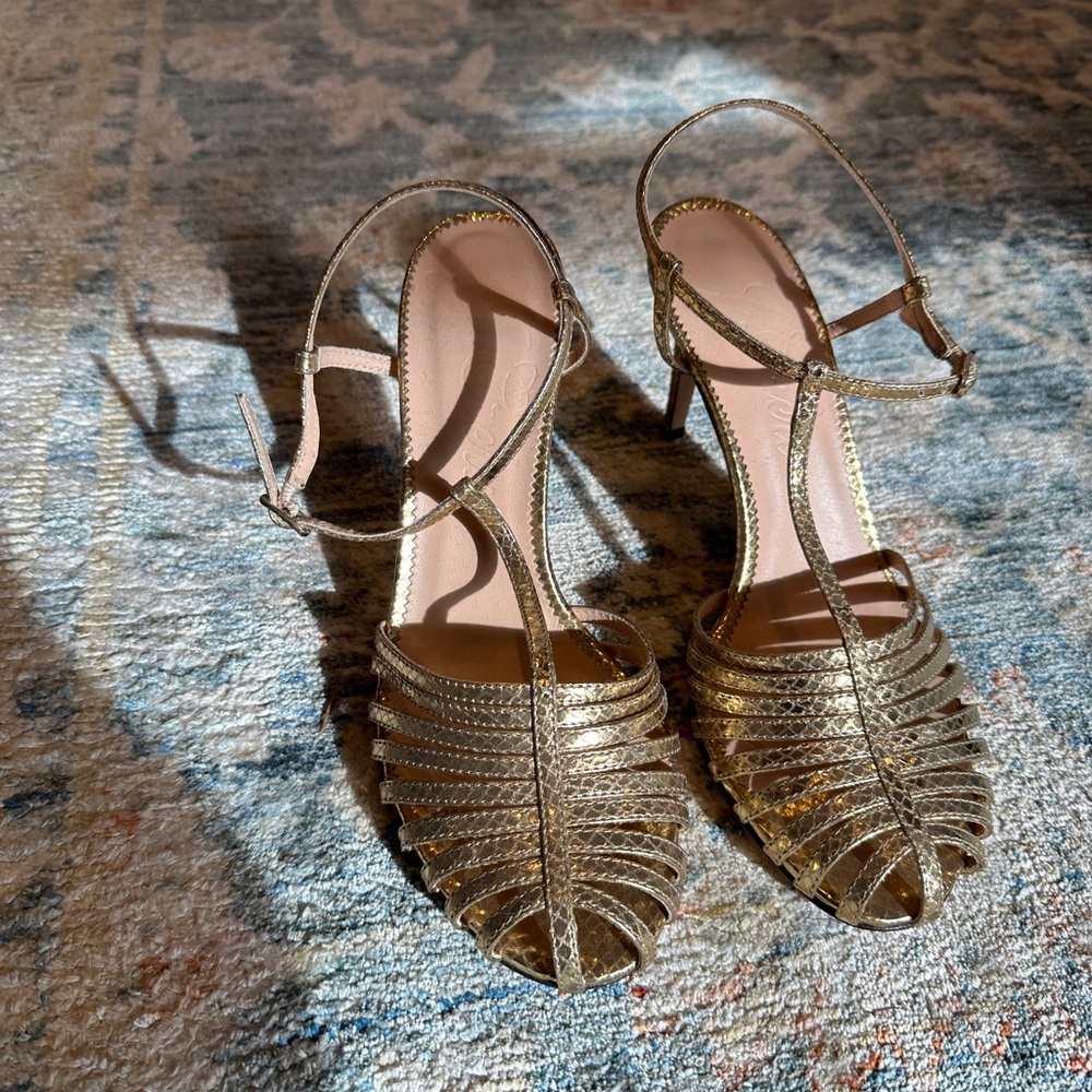 J Crew Collection Rylie Caged-Toe Heels Gold Like New